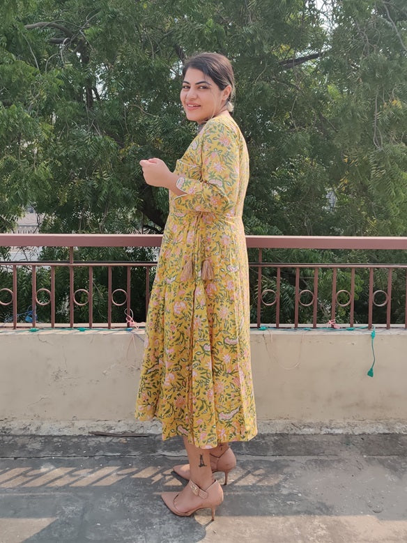 Dajshi Cotton Hand Block Printed Angrakha Dress
