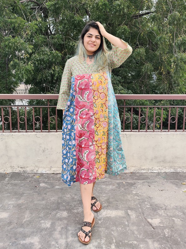 Riot of Colors Hand Block Printed Midi Dress Second Edition
