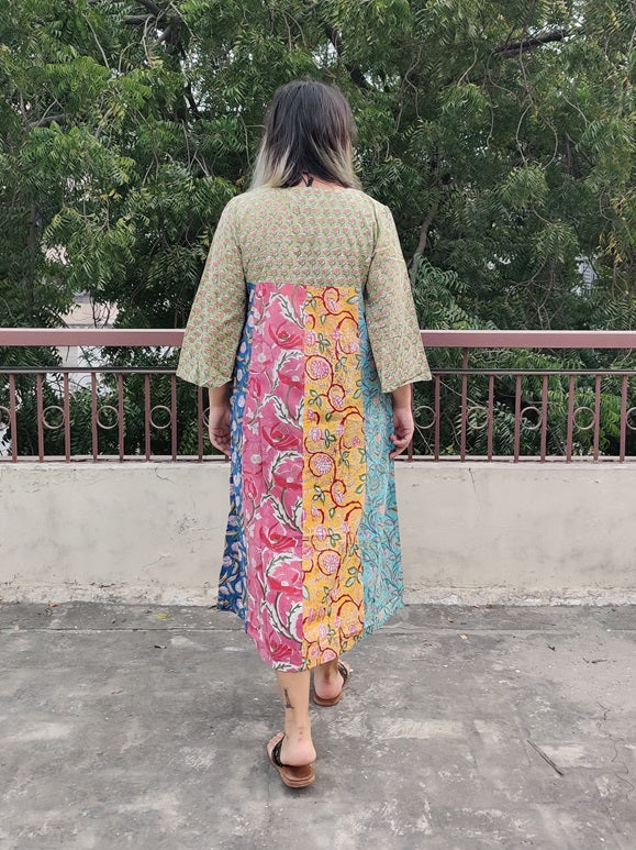 Riot of Colors Hand Block Printed Midi Dress Second Edition