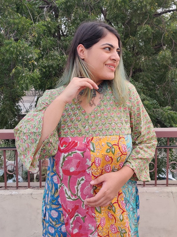 Riot of Colors Hand Block Printed Midi Dress Second Edition