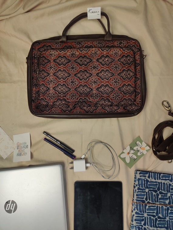Brown Black Ajrakh Laptop Bag