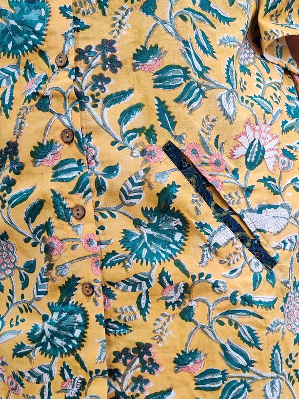 Yellow Green Hand Block Printed Shirt Kaftan Coordinated Set
