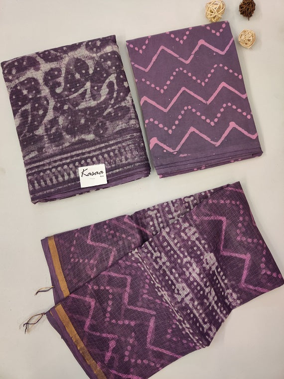 Purple Dabu Hand Block Printed Kota Suit Set
