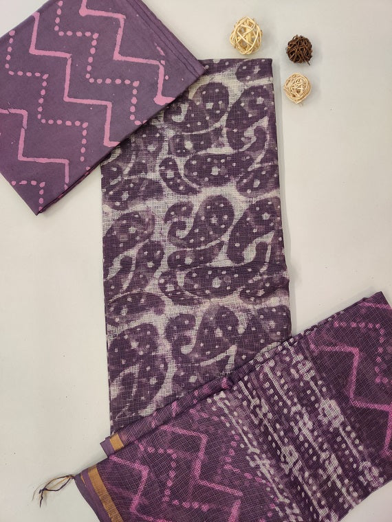 Purple Dabu Hand Block Printed Kota Suit Set