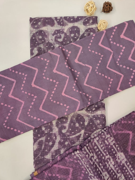 Purple Dabu Hand Block Printed Kota Suit Set