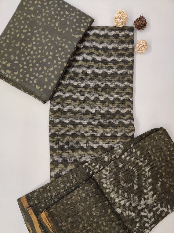 Mehndi Green Dabu Hand Block Printed Kota Suit Set