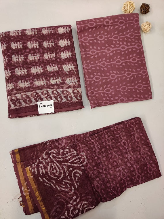 Plum Dabu Hand Block Printed Kota Suit Set