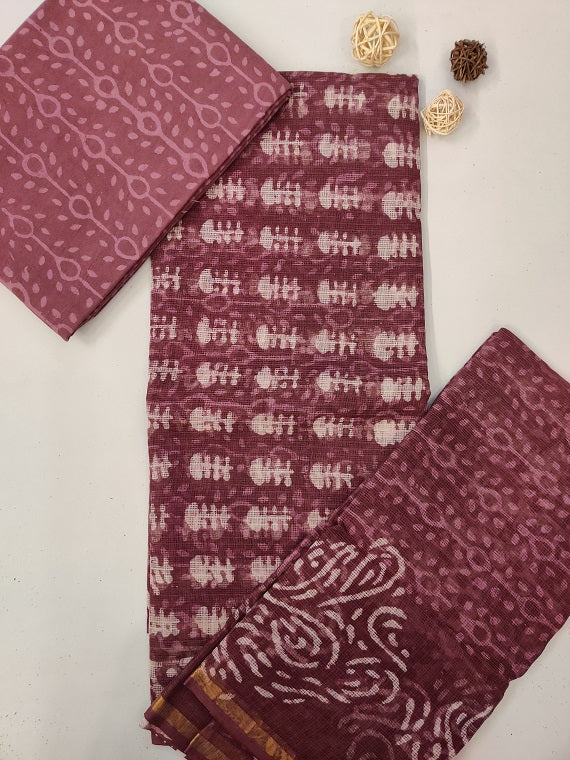 Plum Dabu Hand Block Printed Kota Suit Set