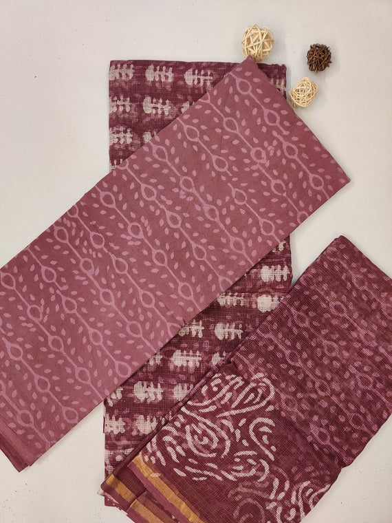 Plum Dabu Hand Block Printed Kota Suit Set