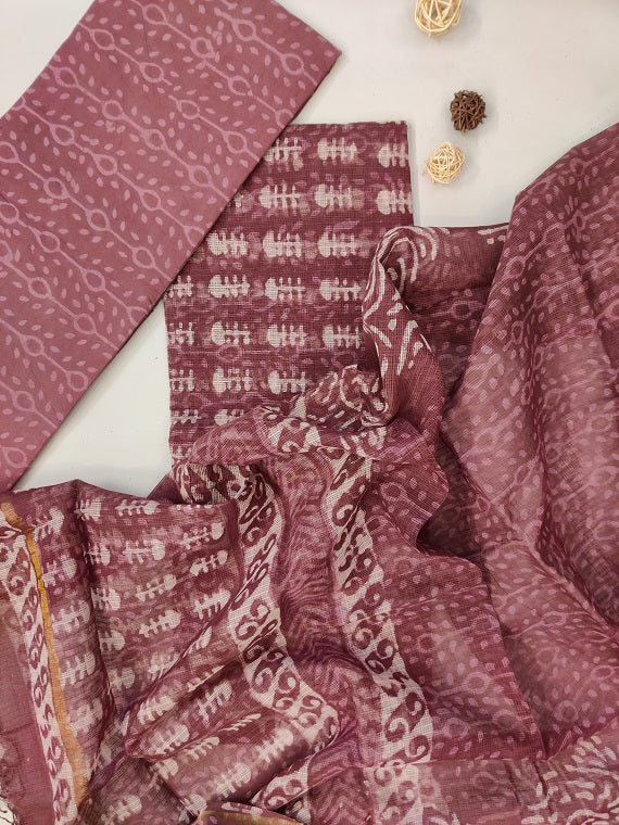 Plum Dabu Hand Block Printed Kota Suit Set