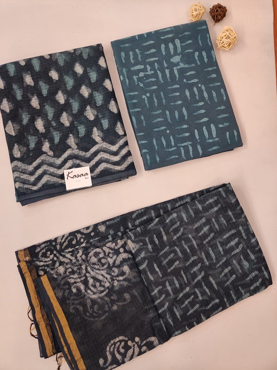 Teal Triangle Dabu Hand Block Printed Kota Suit Set