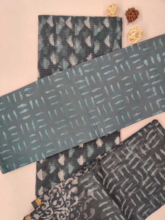 Teal Triangle Dabu Hand Block Printed Kota Suit Set