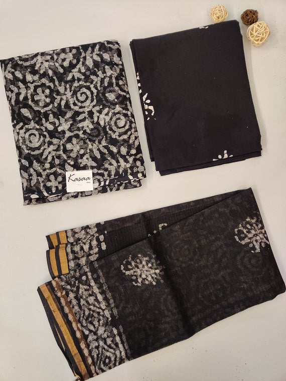 Black Hand Block Printed Kota Suit Set