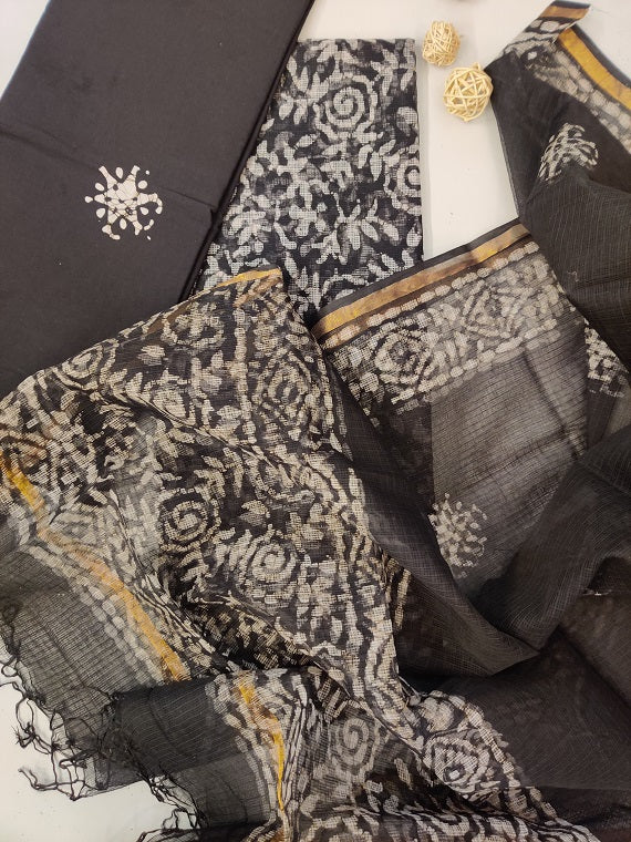 Black Hand Block Printed Kota Suit Set
