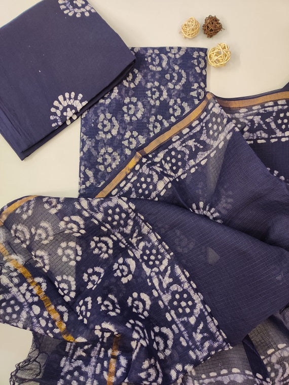 Indigo Hand Block Printed Cotton Kota Suit Set