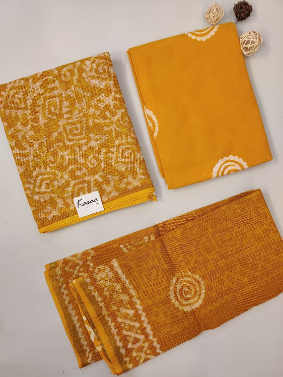 Yellow Hand Block Printed Cotton Kota Suit Set