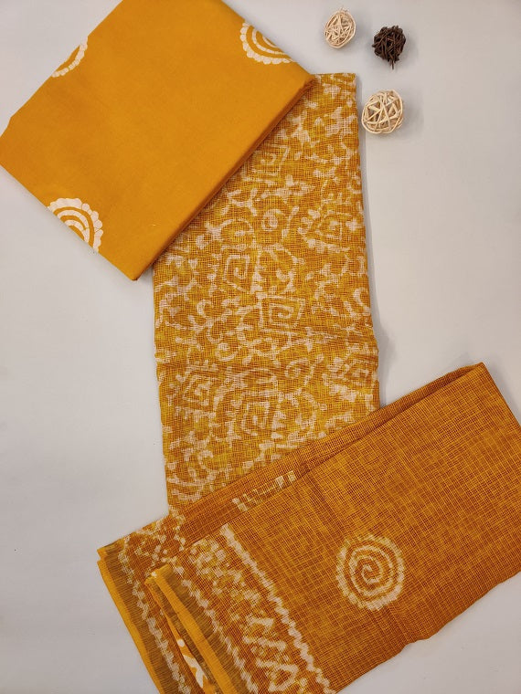 Yellow Hand Block Printed Cotton Kota Suit Set