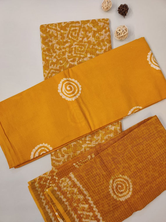 Yellow Hand Block Printed Cotton Kota Suit Set