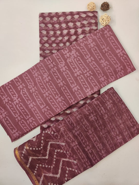 Plum Triangle Hand Block Printed Cotton Kota Suit Set