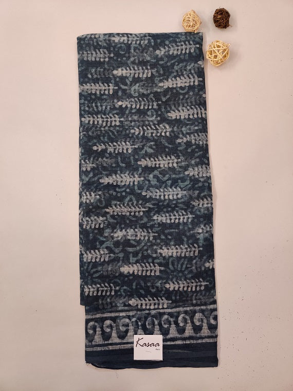 Teal Dabu Hand Block Printed Cotton Kota Suit Set