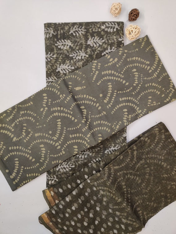Mehndi Green Dabu Hand Block Printed Cotton Kota Suit Set