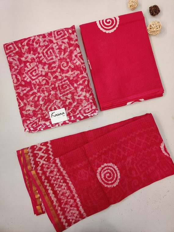 Pink Hand Block Printed Cotton Kota Suit Set