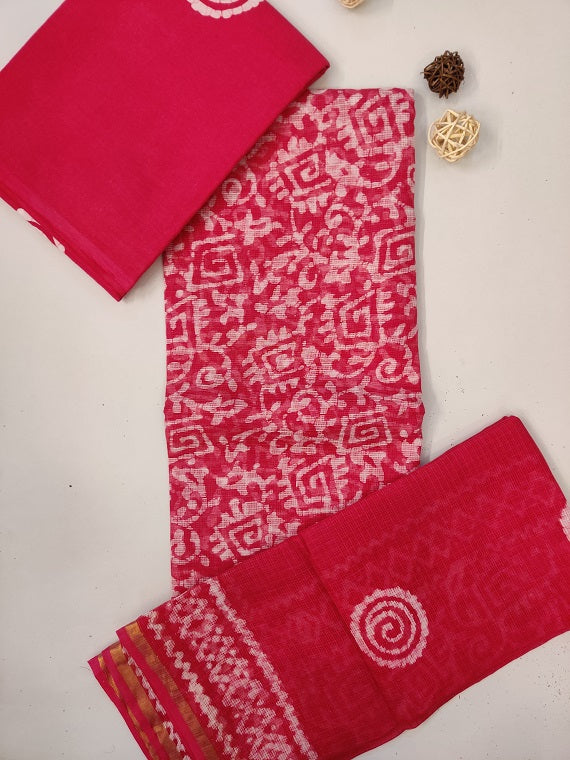 Pink Hand Block Printed Cotton Kota Suit Set