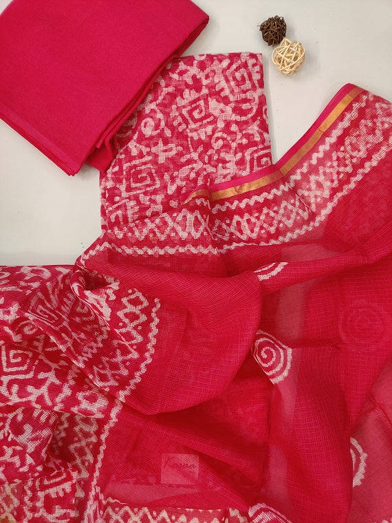 Pink Hand Block Printed Cotton Kota Suit Set