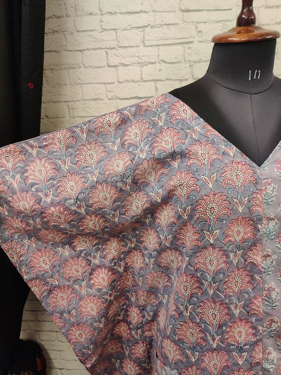 Grey Pink Hand Block Printed Half Half Kaftan