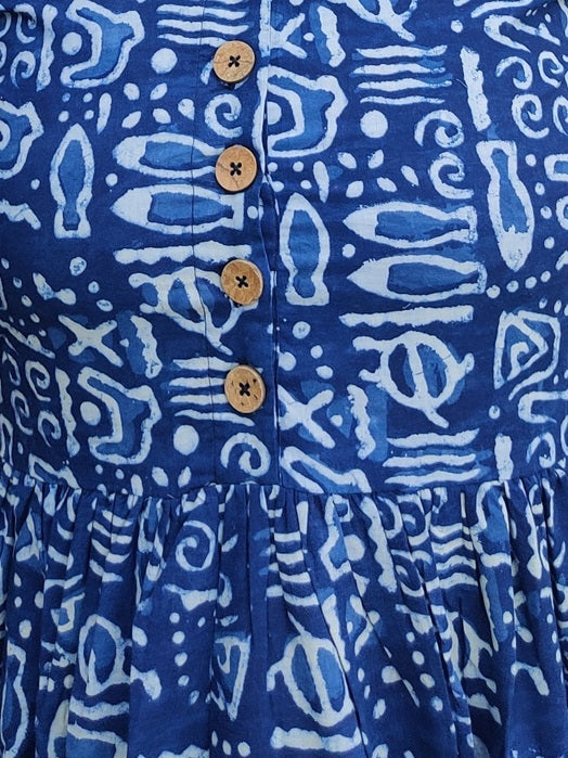 Indigo Doodle Hand Block Sleeveless Tiered Dress