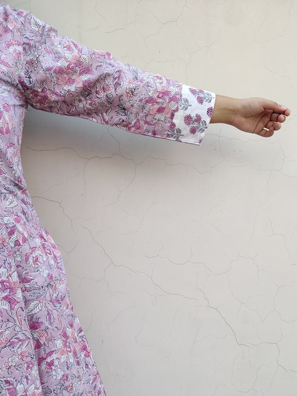 Moonflower Hand Block Printed Patch Flared Maxi Dress