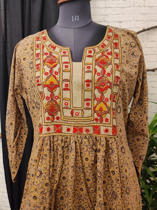Kashish Ajrakh Hand Embroidered Patch Comfort Fit Dress