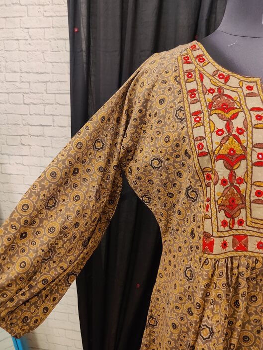 Kashish Ajrakh Hand Embroidered Patch Comfort Fit Dress