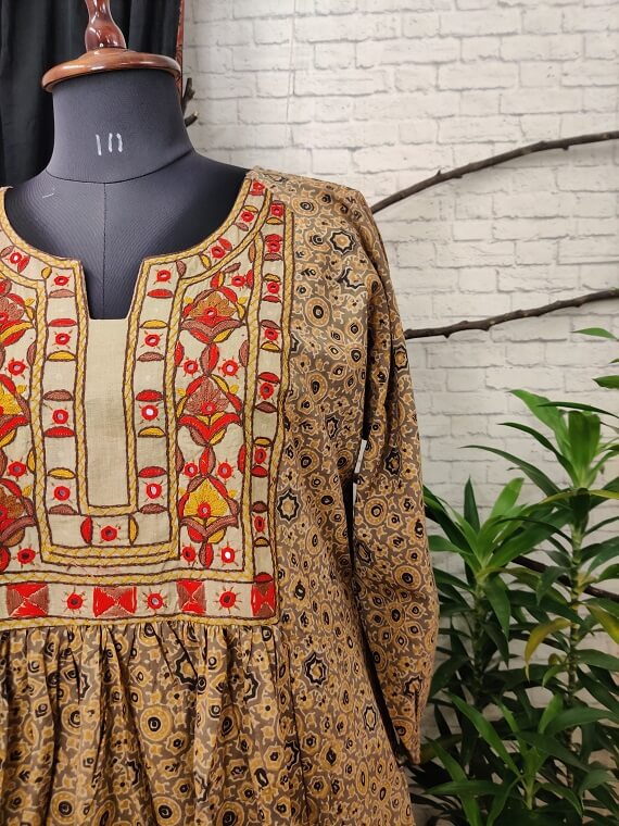 Kashish Ajrakh Hand Embroidered Patch Comfort Fit Dress