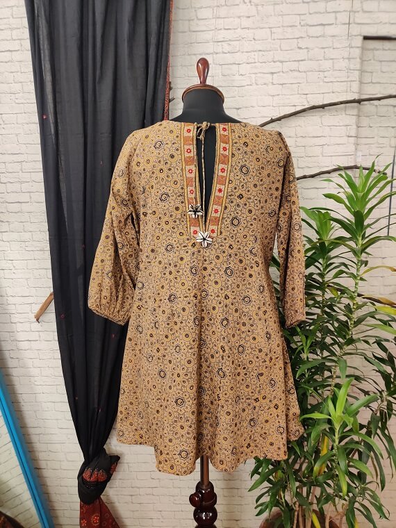Kashish Ajrakh Hand Embroidered Patch Comfort Fit Dress