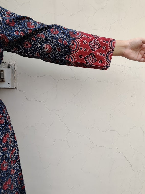 Aarna Ajrakh Hand Block Printed Patch Flared Maxi Dress