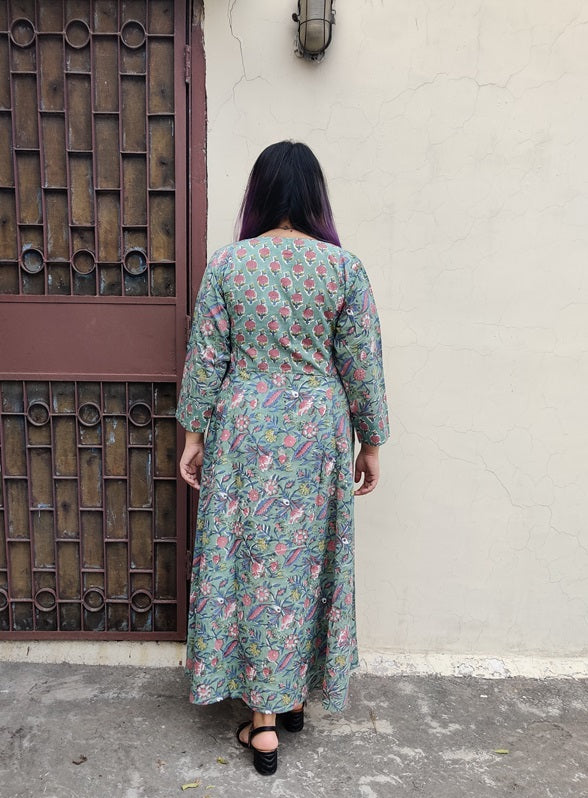 Navya Hand Block Printed A Line Maxi Patch Dress