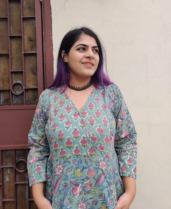 Navya Hand Block Printed A Line Maxi Patch Dress