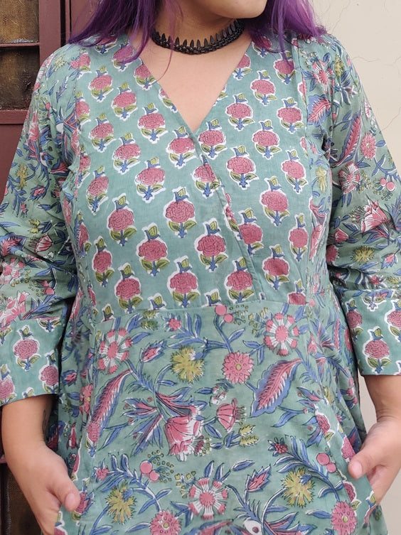Navya Hand Block Printed A Line Maxi Patch Dress