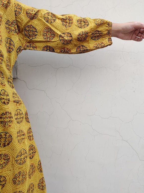 Haldi Ajrakh Hand Embroidered Patch Comfort Fit Dress