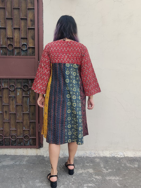 Riot of Colors : Ajrakh Hand Block Printed Knee Length Dress