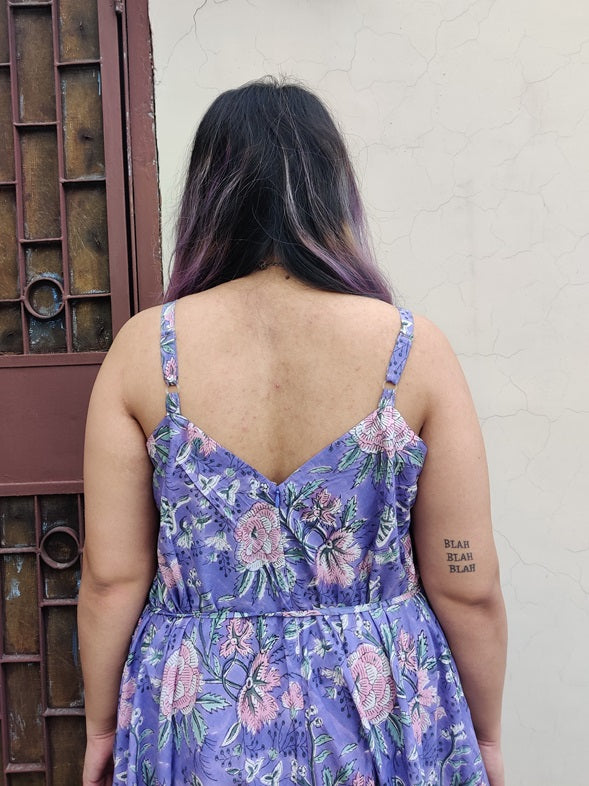 Purple Pink Hand Block Printed Floral Flared Jumpsuit