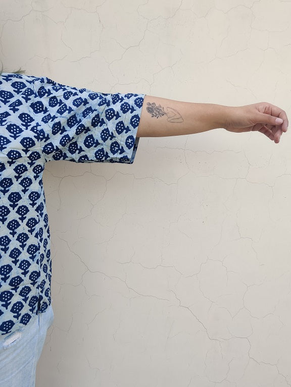 Indigo White Relaxed Fit Short Shirt