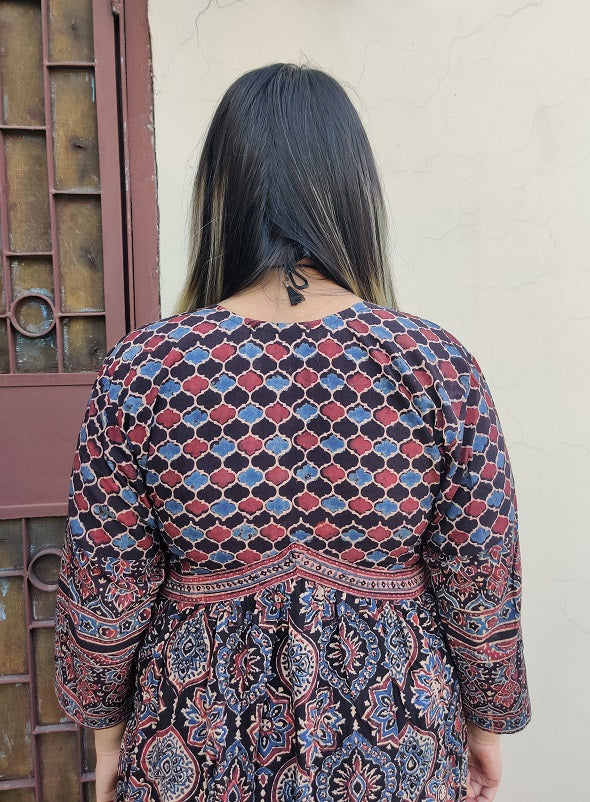 Black Pepper Ajrakh Hand Block Printed Nyra Cut Dress
