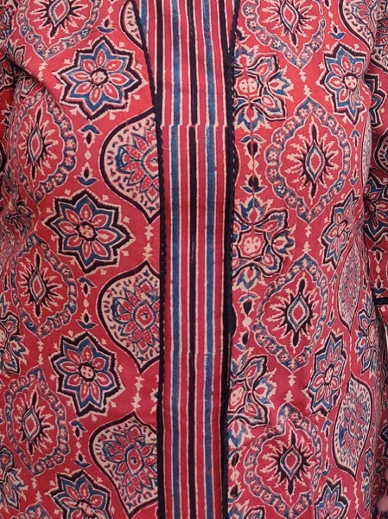Tamaatar Ajrakh Sleeveless Dress with Cape and Lace Detailing