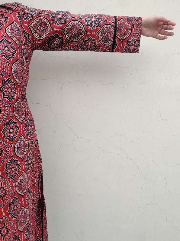 Tamaatar Ajrakh Sleeveless Dress with Cape and Lace Detailing