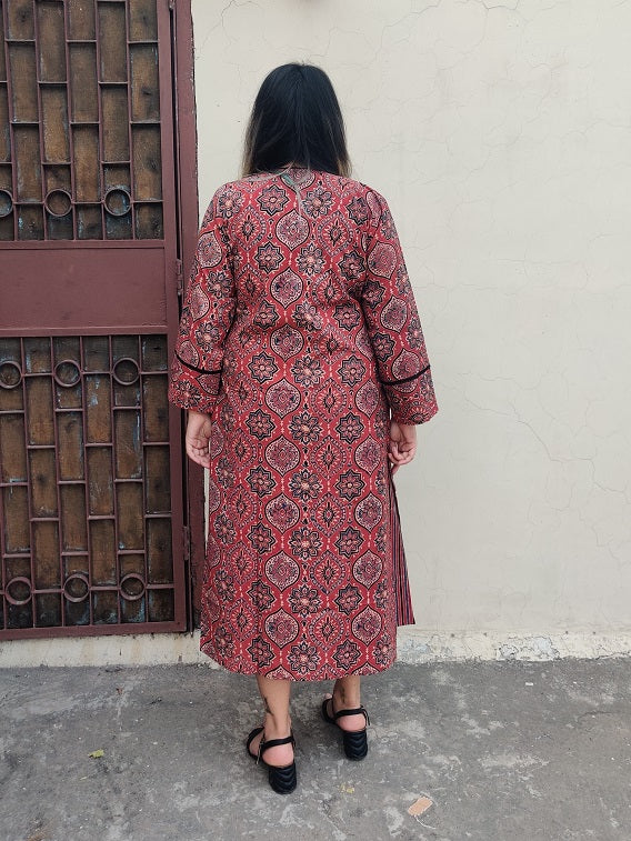Tamaatar Ajrakh Sleeveless Dress with Cape and Lace Detailing