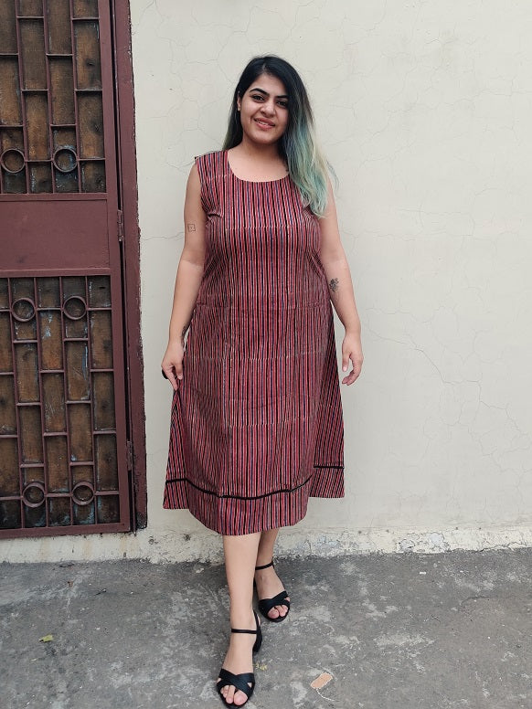 Tamaatar Ajrakh Sleeveless Dress with Cape and Lace Detailing
