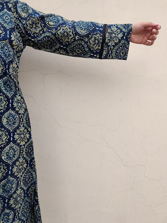 Aasmi Ajrakh Sleeveless Dress with Cape and Lace Detailing