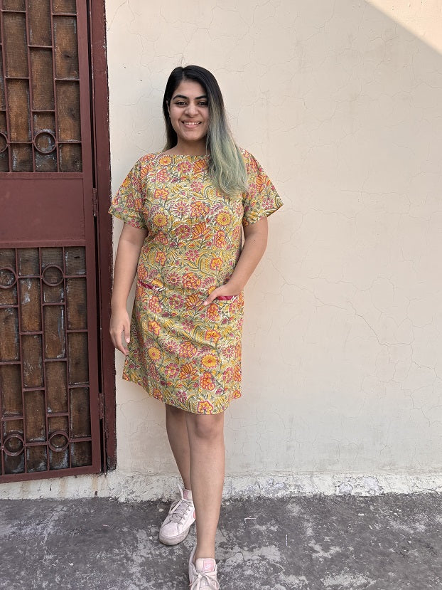 Inika Knee Length Shift Dress with Front Pockets